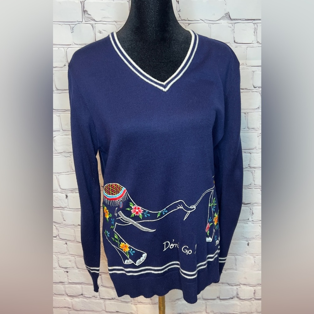 VINTAGE ROCHELLE CALIFORNIA V NECK PULLOVER EMBROIDERED ELEPHANT SWEATER LARGE